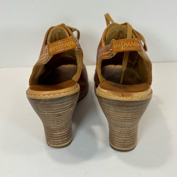 Timberland Earthkeepers Womens 9 Glancy Peep Toe Brown Leather Heels Booties - Picture 6 of 8